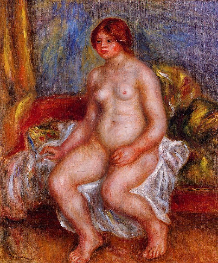 Nude woman on gree cushions 1909